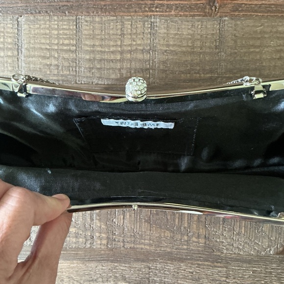 White House Black Market Elegant Black Clutch with Chain Strap - Picture 5 of 9